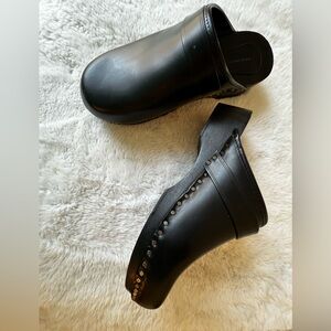 Isabel Marant Thalie Classic Black Studded Leather and Wood Clogs, Size 7